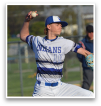 A baseball player in a white and blue uniform is throwing a ball. AI generated content