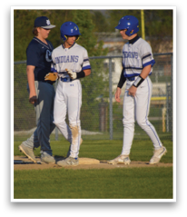 Two baseball players wearing white uniforms and blue caps are talking to an umpire. AI generated content