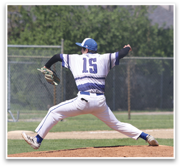 A baseball player in a white and blue uniform is in the process of throwing a pitch. AI generated content