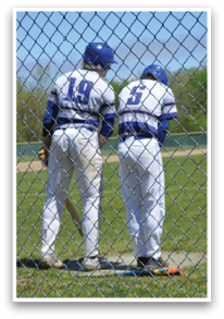 Two baseball players standing on a field, one wearing a blue and white uniform and the other wearing a blue and white uniform with the number 11. AI generated content