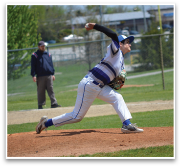 A baseball player in a white and blue uniform is throwing a ball on a field. AI generated content