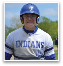 A baseball player wearing a blue helmet and white uniform with the word Indians on the front. AI generated content
