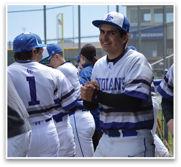 A group of baseball players wearing blue and white uniforms are standing on a field. AI generated content
