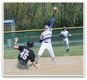 A baseball player in a black shirt slides into home plate while another player tries to catch the ball. AI generated content