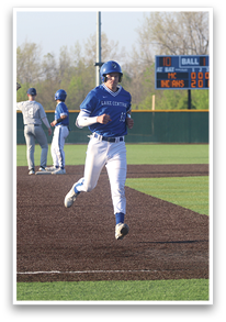 A baseball player in a blue uniform is running on the field. AI generated content
