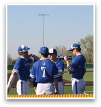 A group of baseball players wearing blue uniforms are standing on a field. AI generated content