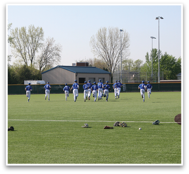 A group of baseball players are running on a field. AI generated content
