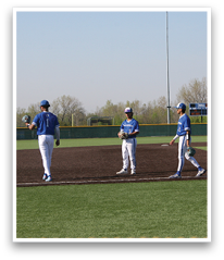 Three baseball players on a field, one of them holding a bat. AI generated content