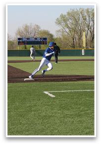 A baseball player in a white uniform is running towards a base. AI generated content