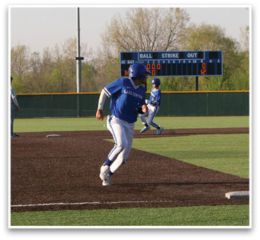 A baseball game is in progress with a player running towards home plate. AI generated content