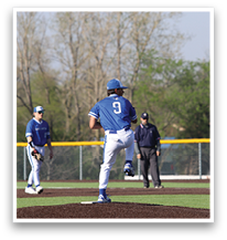 A baseball player in a blue uniform is pitching a ball on a field. AI generated content