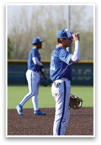 Two baseball players on a field, one looking at the other. AI generated content