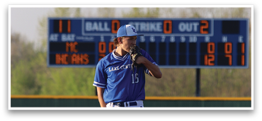 A baseball player in a blue shirt and white pants is standing on the field, holding a baseball glove. AI generated content