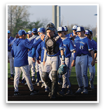 Baseball players wearing blue uniforms and helmets are walking on a field. AI generated content