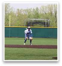A baseball player is standing on the field, wearing a blue and white uniform. AI generated content