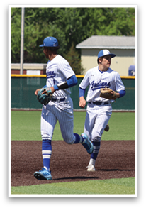 Two baseball players running on a field. AI generated content