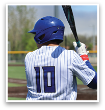 A baseball player wearing a blue helmet and white uniform is holding a bat. AI generated content