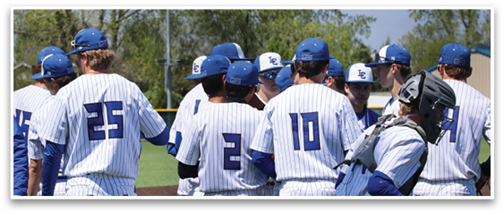 A group of baseball players wearing blue and white uniforms are standing on a field. AI generated content
