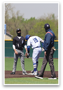A baseball game is in progress with players on the field. A man in a blue shirt is standing next to a boy wearing a white shirt and blue pants. The man is holding a baseball bat, and the boy is holding a baseball glove. There are other players on the field, some of whom are wearing baseball gloves as well. AI generated content