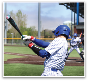 A baseball player in a blue helmet and white uniform is swinging a bat at a ball. AI generated content