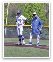 Two men are standing on a baseball field, one of them wearing a blue jacket. AI generated content