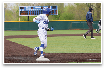 A baseball player is running towards home plate. AI generated content