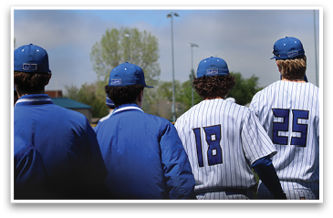 Four baseball players wearing blue and white uniforms are standing together, waiting for the game to start. AI generated content