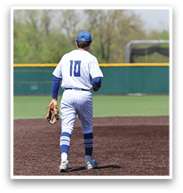 A baseball player is standing on the field wearing a blue and white uniform. AI generated content