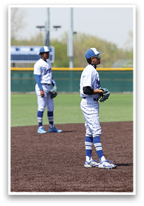 Three baseball players are standing on the field, each wearing a baseball glove. They are positioned in the outfield, ready to catch a ball. AI generated content