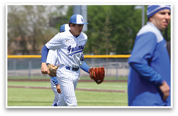 A baseball player wearing a blue and white uniform is walking on the field. AI generated content