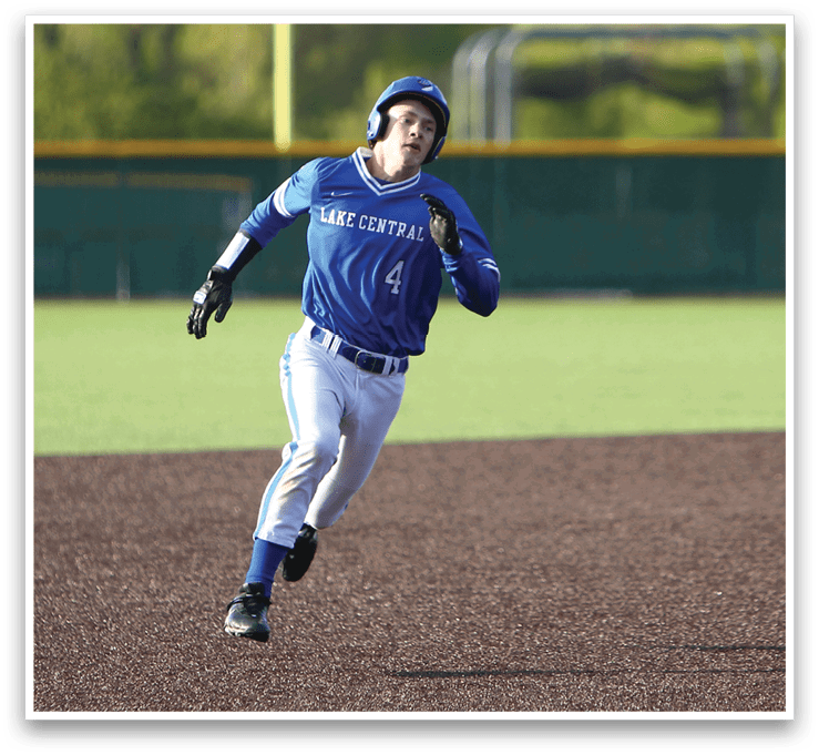 A baseball player running on the field. Description generated by AI