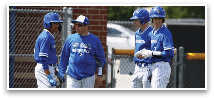 A group of baseball players wearing blue and white uniforms. Description generated by AI
