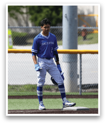 A baseball player wearing a blue shirt and white pants. Description generated by AI