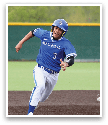 A baseball player running on the field. Description generated by AI