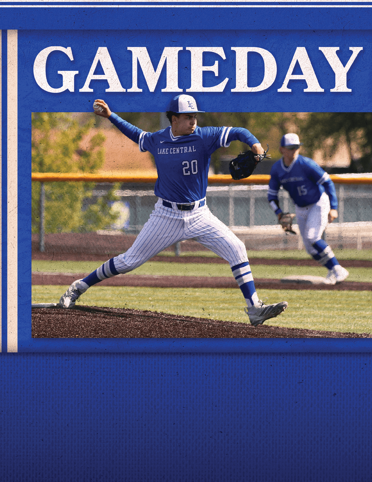 A baseball player in a blue uniform is pitching a ball. Description generated by AI