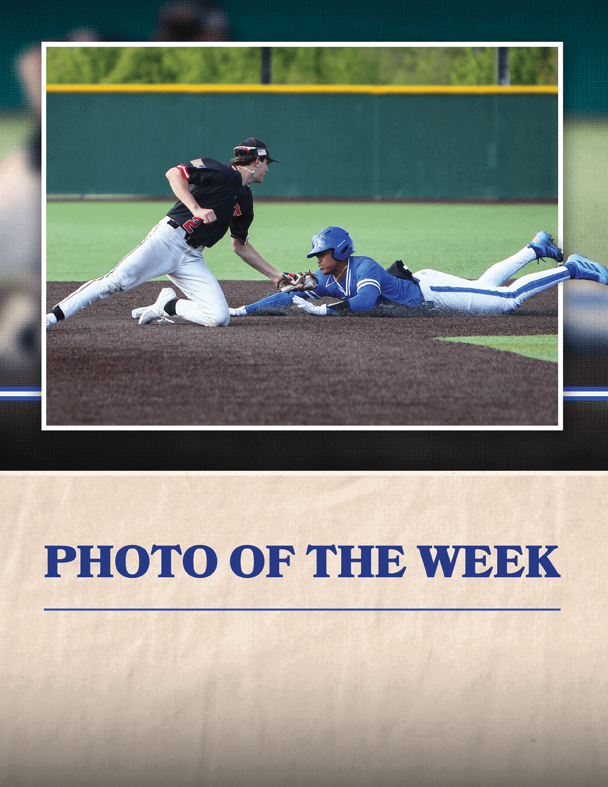 A baseball player sliding into a base. Description generated by AI