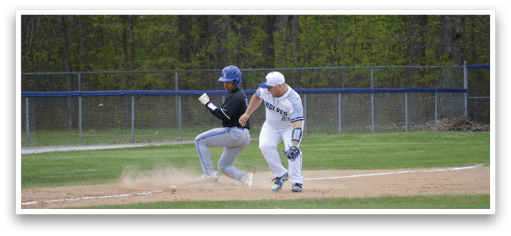 A baseball player is running to first base. Description generated by AI
