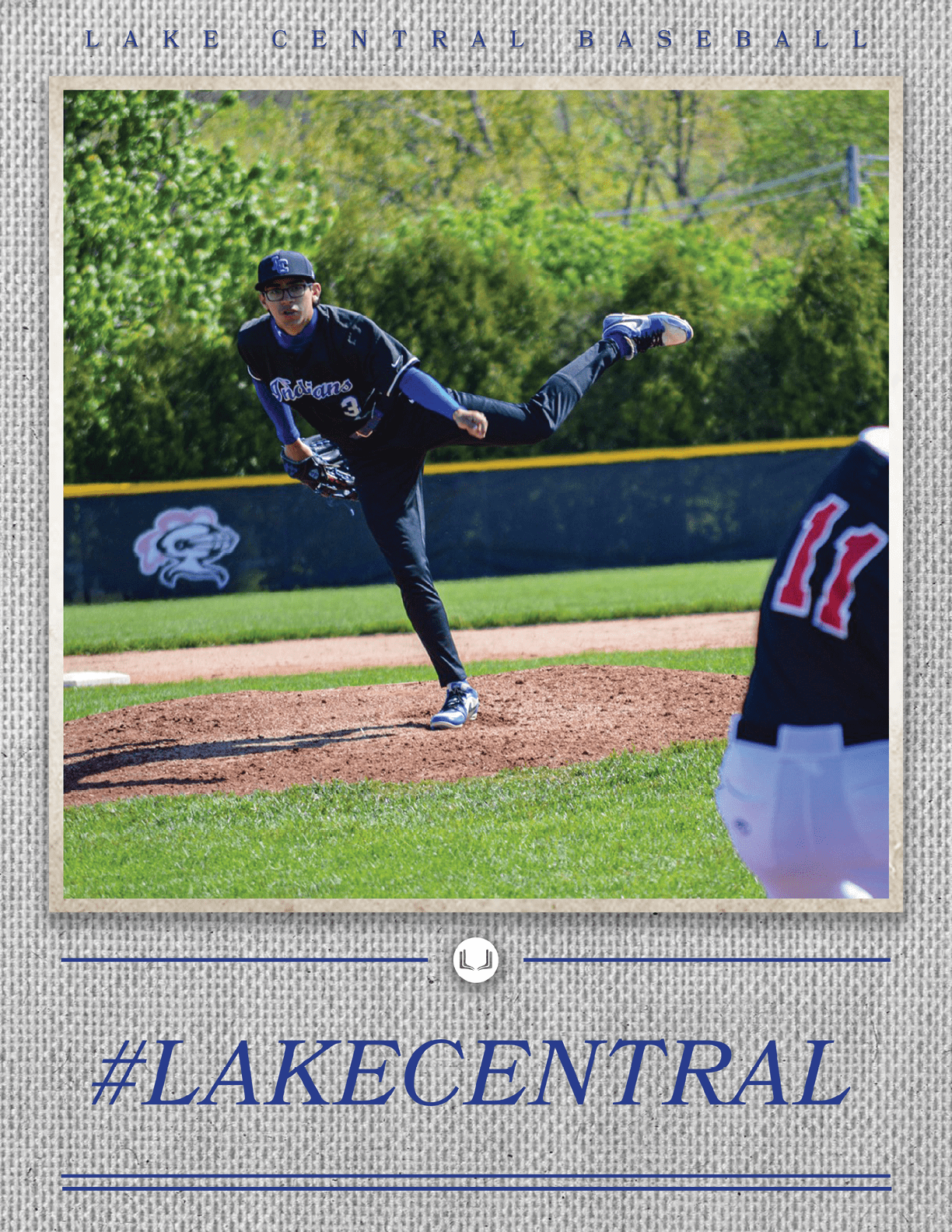 A pitcher in a black and blue uniform is throwing a baseball. Description generated by AI