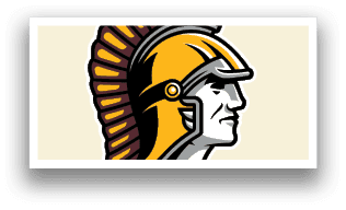 A logo of a man with a spiked helmet. Description generated by AI