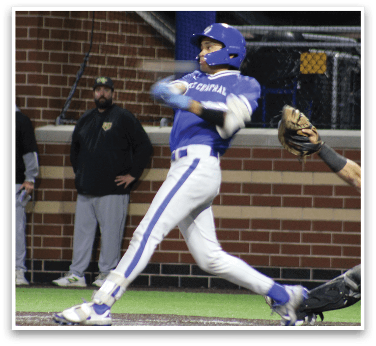 A baseball player is swinging a bat. Description generated by AI