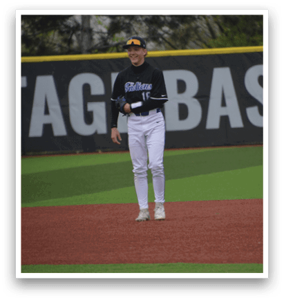 A baseball player standing on a field. Description generated by AI
