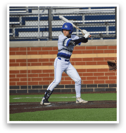 A baseball player is swinging a bat at a ball. Description generated by AI