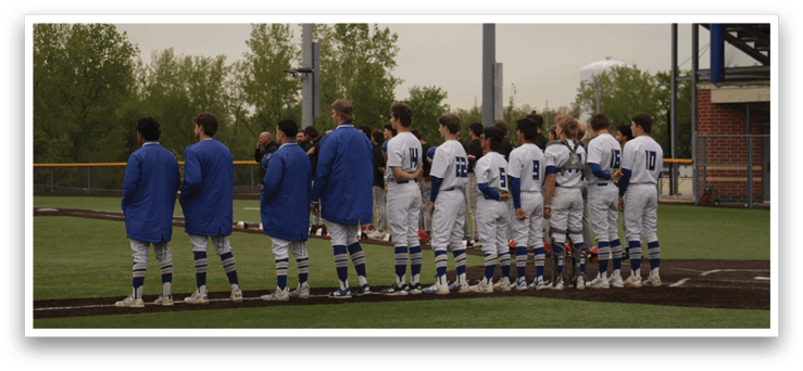 Baseball players standing on the field. Description generated by AI