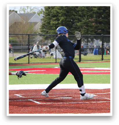A baseball player is swinging a bat at a ball. Description generated by AI