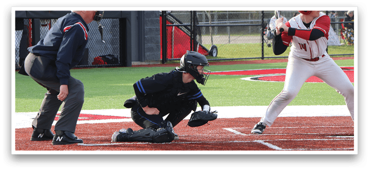 A baseball player is swinging a bat at a ball. Description generated by AI
