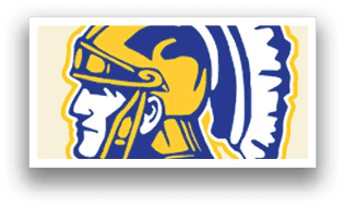 A yellow and blue logo of a spartan helmet. Description generated by AI