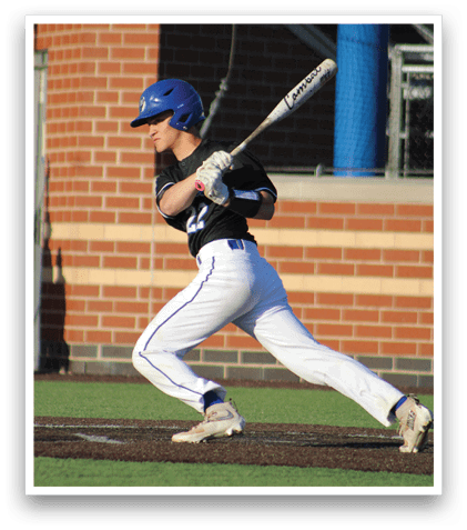 A baseball player in a black shirt and white pants is swinging a bat. Description generated by AI