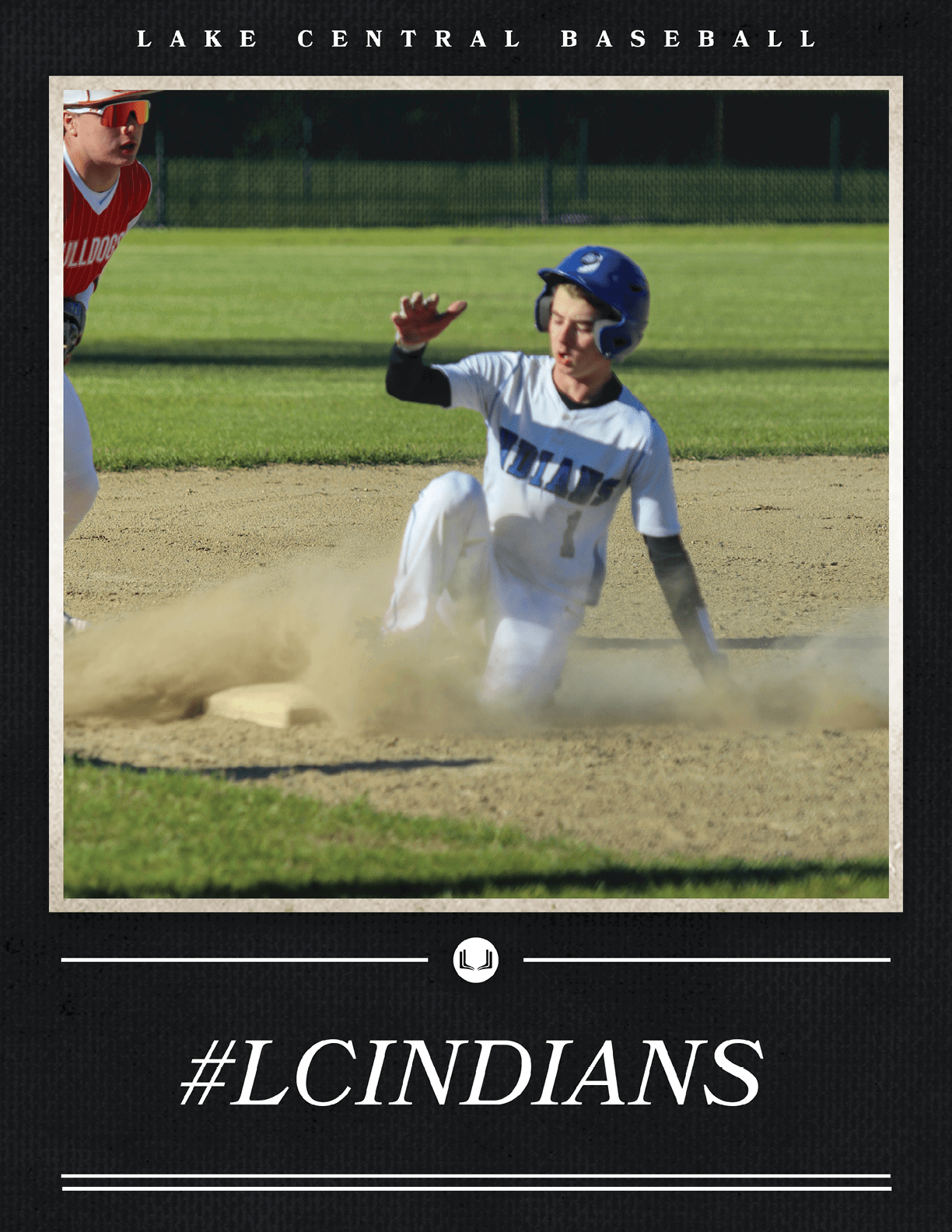 A baseball player sliding into a base. Description generated by AI