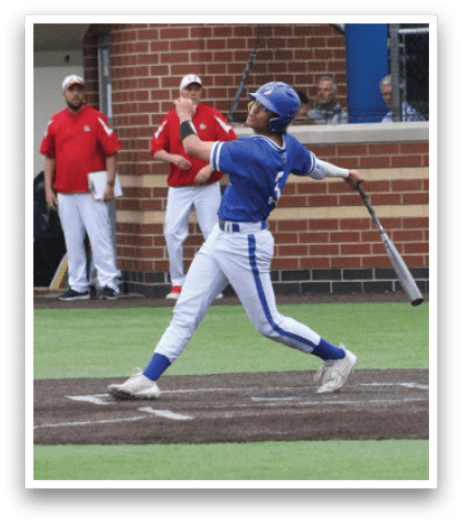 A baseball player is swinging a bat. Description generated by AI