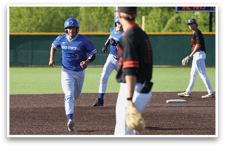 A baseball player running on the field. Description generated by AI